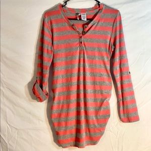 Planet motherhood Henley maternity top, medium, pink grey stripe